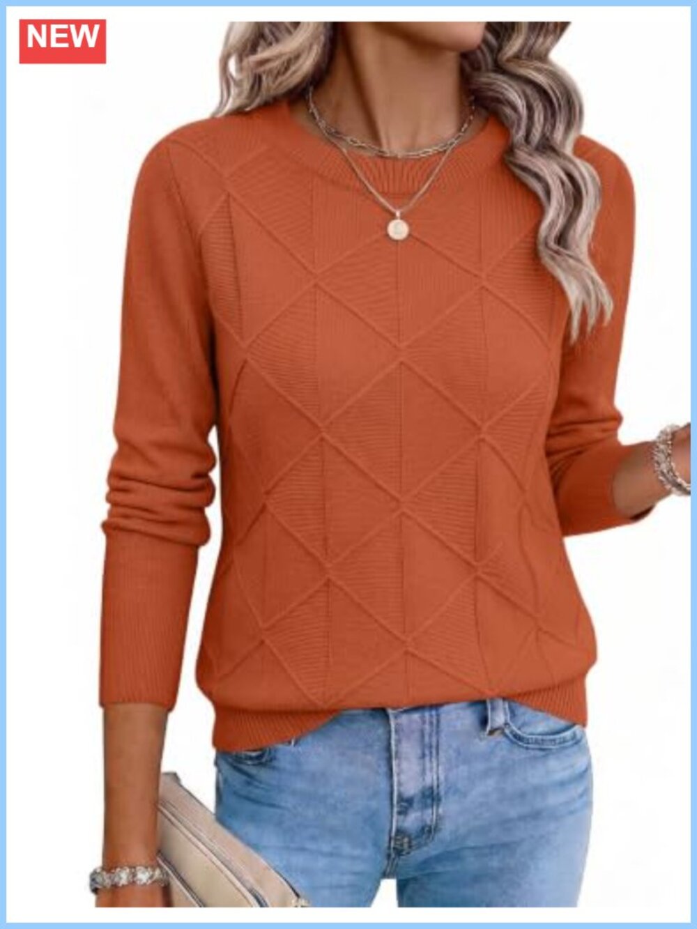 Crewneck Long Sleeve Cable Knit Pullover Sweater